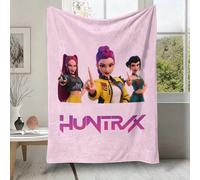 Couverture en flanelle Huntrix Girl Group avec personnage 3D, couverture en polaire douce et confortable avec fond rose clair, convient pour le canapé, le lit, le salon, la chambre, le bureau, les voy