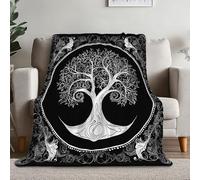 Couverture en Flanelle Noir Blanc, Style Sombre Arbre de Vie Texture Douce Jeté en Flanelle Imprimée, Épais Couvertures Polaire Chaud Cadeau, Décoration d'intérieur Maison, 100×130 cm