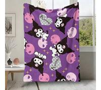 Couverture en flanelle Sanrio Kuromi, couverture en polaire douce et confortable avec imprimé intégral de crâne et cœur Kuromi mignon, fond violet, convient pour le canapé, le lit, le salon, la chambr