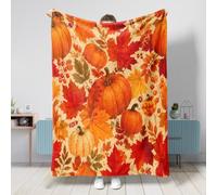 Couverture en forme de citrouille, feuilles d'érable rustiques, pour l'automne, Thanksgiving, orange, couverture pelucheuse compacte, décorative et esthétique pour canapé, sofa, lit, bureau, salon