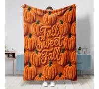 Couverture en forme de citrouilles - Automne saisonnier - Orange - Couverture pelucheuse compacte et décorative pour canapé, lit, dortoir inclinable - 152,4 x 203,2 cm