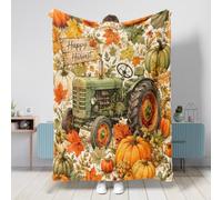 Couverture en forme de tracteur, motif de citrouille rustique d'automne et de feuilles d'érable, couverture pelucheuse compacte, décorative et esthétique pour canapé, lit, voiture, chaise, bureau