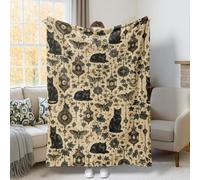 Couverture en polaire douce et confortable avec motif de chat et de lanterne gothique vintage et papillon, pour Halloween, canapé, lit, dortoir, chaise, voiture, inclinable, 152,4 x 203,2 cm, noir