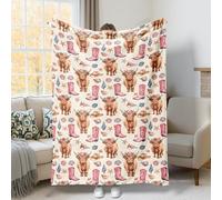 Couverture en polaire douce et confortable pour canapé, sofa, lit, salon, bureau, 127 x 152,4 cm, motif vache des Highlands, bottes de cowboy rustiques, beiges d'été, 127 x 152,4 cm