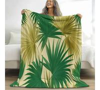 Couverture en polaire - Motifs de feuilles tropicales - Ambiance chaleureuse à la maison - Extra douce, texture velours - 220x240 cm - Beige