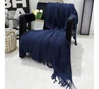 Couverture en tricot douce et légère avec décoration de franges, convient pour le canapé, le lit et les voyages, style de ferme beige et crème 120*165Géométrique,Motif texturéAcrylique