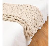 Couverture en tricot épais faite à la main pour lit, canapé ou canapé, douce, épaisse et chaude, 100 x 200 cm, couleur beige, lavable en machine, idéale pour la décoration de la maison et tapis de