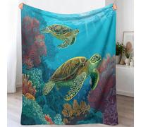 Couverture Enfant Plaid Polaire 220 x 240 cm | Douillette Aquarelle, Monde sous-Marin Tortue De Mer Adapté Toutes Saisons, Cadeau pou Garçons et Filles, Noël Anniversaire Pâques