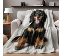 Couverture Flanelle Chiot Teckel à Poil Long 200 x 220 cm Plaid Polaire 3D Doux pour Enfants Adultes Canapé Lit Camping Voyage