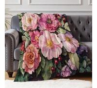 Couverture Flanelle Roses aquarelles 220 x 240 cm Plaid Doux et Confortable en Microfibre pour Canapé Salon Chambre