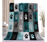 Couverture Flanelle Vintage Douce et Moelleuse 70 x 100 cm | Jeté de Canapé Géométrie Patchwork Empreintes De Pattes De Chien, Couverture Chaude d'Hiver en Microfibre pour Adulte Enfant