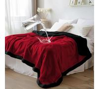 Couverture imperméable double face en polaire confortable, anti-fuite, anti-taches, velours rouge/noir obsidienne, 216,6 x 228,6 cm