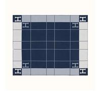 Couverture - Laine - Bleu marine rayé - 140 x 186 cm - Naturelle - Rectangulaire