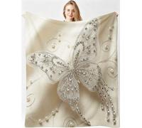 Couverture Lestée Douillette 150x200 cm Papillon Beige, MQ207 | Ultra-douce Lestée en Flanelle, pour Adolescents et Adultes, Jeté de Canapé à Entretien, pour Chambre et Canape Lit