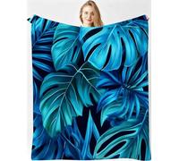 Couverture Lestée en Flanelle Douce 240x260 cm Monstera Bleu, MQ234 | Couverture Polaire Imprimée 3D, 2 Personnes Idéale pour le Camping, Idée Cadeau Parfaite pour Anniversaires et Fêtes
