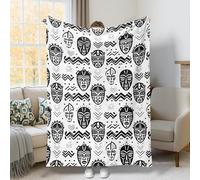 Couverture masque, motif tribal bohème en zigzag, couverture en peluche noire, légère, compacte, esthétique pour canapé, lit, dortoir, chaise longue, 127 x 152 cm