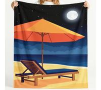 Couverture Microfibre de imprimée Affiche rétro Décoration, 180 x 220 cm | Plaid Chaise plage lune en Doux Polaire Douce, Marine orange Chaude et Confortable - pour Camping Cadeaux Enfants Adulte