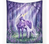 Couverture Microfibre imprimée Art numérique Fantastique Décoration,100x150 | Plaid Licorne forêt en Doux Polaire Douce, Lilas Chaude et Confortable - pour Camping Cadeaux Enfants Adulte