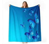 Couverture Papillon Bleu Simple Motifs, Couverture en Sherpa Flanelle pour Adultes et Enfant, Doux Chaude pour Hiver Jeté de Canapé 130 x 150 cm, Bleu Marine