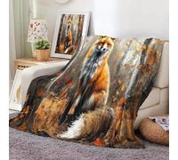 Couverture Peinture L'Huile, Gris orange Flanelle Polaire Couverture Douce, Forêt Feuilles D'Automne Renard Plaid en Peluche pour Femme,Douillet Moelleux Printemps été Jeté de Canapé Plaid 130x150cm