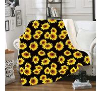Couverture peluche carrée,Tournesol Fleur Plume klaxon Bande Imprimé Peau de Serpent Gris Canapé-lit Jeter Portable de Voyage de Bureau Cercle Coloré Throw Blanket (Tournesol, 150x200 cm)