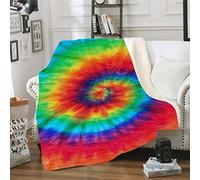 Couverture peluche carrée,Tournesol Fleur Plume klaxon Bande Imprimé Peau de Serpent Gris Canapé-lit Jeter Portable de Voyage de Bureau Cercle Coloré Throw Blanket (Cercle Coloré, 130x150 cm)