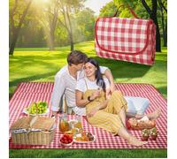 Couverture Pique Nique 200*200CM,Nappe Pique Nique Rouge,Tapis Pique Nique,Pliable avec Poignée,Impermeable,Le Parc,Le Camping