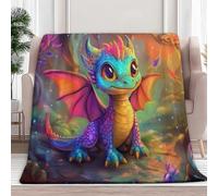 Couverture Plaid 130 x 150 cm, Dragon Animal Dessin Animé Fantastique Plaid Polaire, Couverture et Plaid Canapé Grande Taille en Flanelle Douce et Chaude, Confortable pour Enfants et Adultes, Couleur
