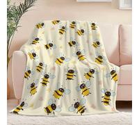 Couverture Plaid Polaire Super Chaude 127 x 152 cm, Dessin Animé Fleurs Mignon Animaux Abeilles Couverture Imprimée pour Canapé Sofa Lit - Plaid en Flanelle Doux Convient à Toutes Les Saisons Jaune