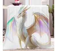 Couverture Polaire 150 X 200 Cm Adulte Moelleuse Plaid Canape Polaire en Fantasy Dragon Blanc Microfibre pour Canapé Et Lit Blanc Or Couverture en Flanelle Douce À Toutes Les Saisons