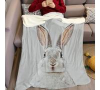 Couverture Polaire 150 x 200 cm Lapin rétro Plaid Flanelle 3D Doux et Chaud Jeté de Lit ou Canapé pour Enfant Adolescent et Adulte, Blanc