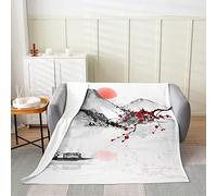 Couverture Polaire 150x200 cm Style Japonais, Plaid Polaire Fleurs De Cerisier Flanelle 2 Personnes, 3D Imprimée Couvertures et Plaids Doux et Chaud for Canape Lit