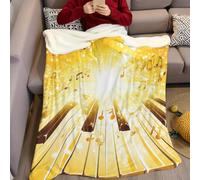 Couverture Polaire 220 x 240 cm Notes rétro Plaid Flanelle Doux et Chaud Jeté de Lit ou Canapé Couverture Confortable Enfant Adulte, Or