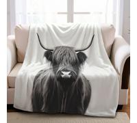 Couverture Polaire Animal Haut Bas Vache Gris Imprimée 3D 100 x 130 cm Plaid Flanelle Chaud et Décoratif pour Lit et Canapé