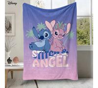 Couverture polaire avec impression de style minimaliste des personnages de dessins animés mignons Disney Stitch et Angel, dans des couleurs dégradées rêveuses. Couverture douce et légère pour se repos