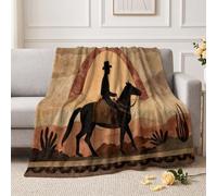 Couverture Polaire Désert Cowboy Collines 130x150 cm Plaid | Couverture Polaire Vintage Nostalgie 130x150 cm Plaid Flanelle Douce et Chaude 3D Foncé pour Enfant et Adulte