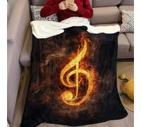 Couverture Polaire Flammes et Notes 100 x 130 cm Plaid Flanelle Imprimé, Doux et Confortable pour Lit, Canapé, Enfant, Adolescent et Adulte, Or