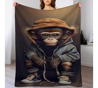 Couverture Polaire Flannel Singe en Tissu Peluche Extra Doux Thermique pour Lit Et Canapé pour Améliorer Le Sommeil Lavable À La Couverture Machine Facile À Manipuler（130×180cm）