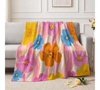 Couverture Polaire Fleurs Vagues Rayures 130x150 cm Plaid | Couverture Polaire Aquarelle Esthétique 130x150 cm Plaid Flanelle Douce et Chaude 3D Foncé pour Enfant et Adulte