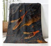 Couverture Polaire Imprimé Fantaisie, pour Garçons et Filles, 220 x 240 cm | Couverture douce, Légère et Anti-plis, Motif Dragon Noir Boule Feu Rocher, pour la Sieste et la Nuit, Couleur Sombre