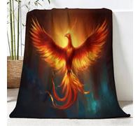 Couverture Polaire Imprimé Fantaisie, pour Garçons et Filles, 220 x 240 cm | Couverture douce, Légère et Anti-plis, Motif Phénix Feu Ailes, pour la Sieste et la Nuit, Rouge Orangé