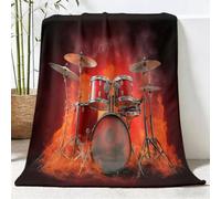 Couverture Polaire Imprimé Fantaisie, pour Garçons et Filles, 220 x 240 cm | Couverture douce, Légère et Anti-plis, Motif Feu Batterie Instrument Musique, pour la Sieste et la Nuit, Noir Rouge