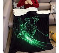 Couverture Polaire Joueurs de Hockey sur Glace 130 x 150 cm Plaid Flanelle Imprimé, Doux et Confortable pour Lit, Canapé, Enfant, Adolescent et Adulte, Vert