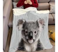 Couverture Polaire Koala Mignon Animal 220 x 240 cm Plaid Flanelle Douce et Chaude, Impression 3D, Jeté de Lit ou Canapé pour Enfant et Adulte, Gris