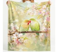Couverture Polaire Love Cherry Blossom Oiseau Branche fleurie Ensemble Pétale Scène de printemps Moelleuse Douce et Chaude Couverture de Voyage, pour Chambre à Coucher Salon Bureau 150cm x 180cm