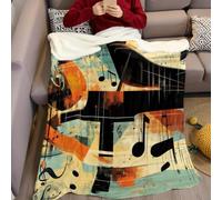 Couverture Polaire Notes et clés Douce Duveteux Flanelle imprimée Confortable Plaid Polaire 200 x 220 cm pour Canapé, Lit, Enfants, Adolescents et Adultes, Rétro