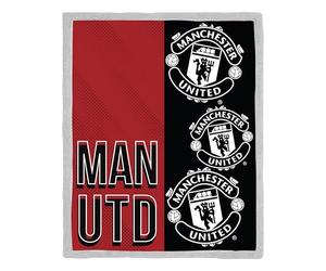 Couverture Polaire Officielle Manchester United FC | Plaid Super Doux et Chaud avec Revers Sherpa, Design empilé | Parfait pour la Maison, la Chambre, Les soirées Pyjama et Le Camping