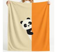 Couverture Polaire Panda Minimalist Visage Bloc Orange Animal Illustration Graphique Moelleuse Douce et Chaude Couverture de Voyage, pour Chambre à Coucher Salon Bureau 180cm x 200cm