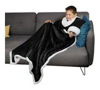 Couverture polaire, plaid intégral avec manches et poche - 120 x 160 cm - Sherpa et flanelle - Enfant - Gris - Vivezen Noir G