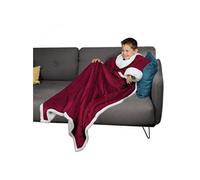 Couverture polaire, plaid intégral avec manches et poche - 120 x 160 cm - Sherpa et flanelle - Enfant - Prune -